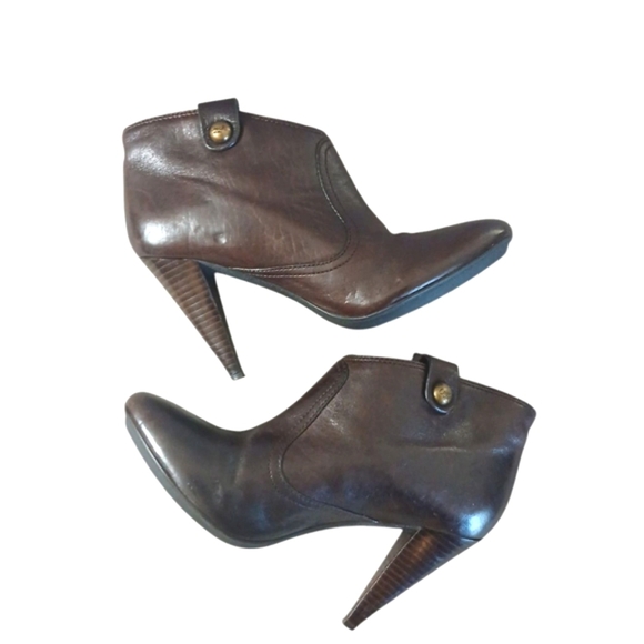 Coach Aliza Brown Leather Heeled Ankle Boots Women's Pointed Toe Booties 7 B - Picture 1 of 16